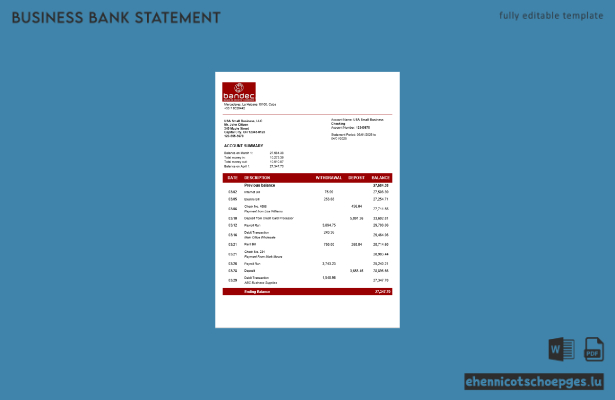 Bandec Banco de Credito y Comercio Geschäftskontoauszug – Beispielansicht im Word- und PDF-Format